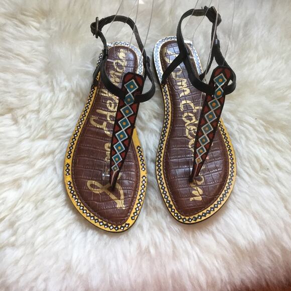 Sam Edelman Gigi 6.5 Diamond Print Leather Sandal - Picture 1 of 7